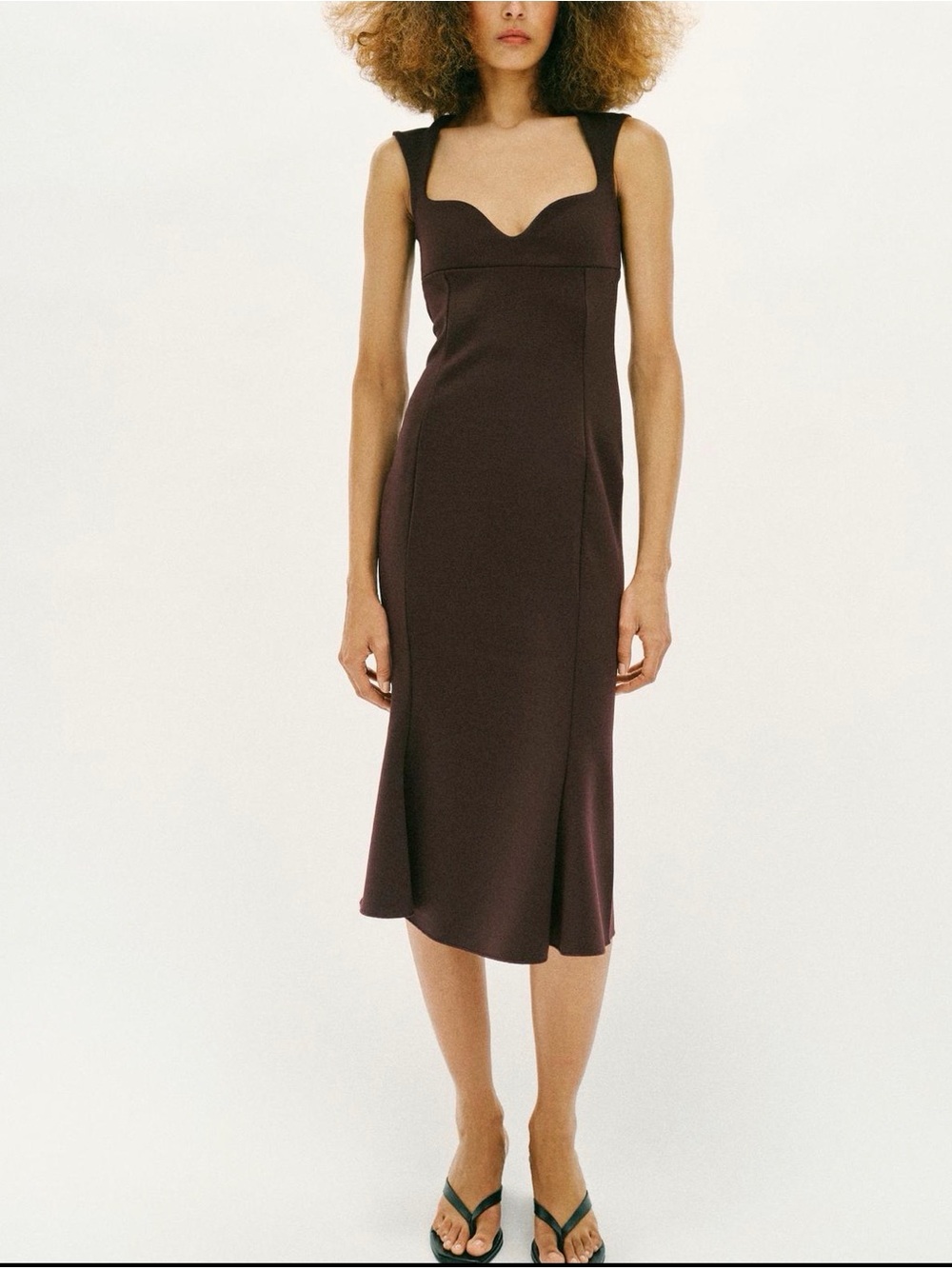 Zara Dark Brown Sweetheart Neckline Midi Dress